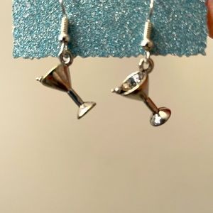 Silver metal martini glasses dangle earrings